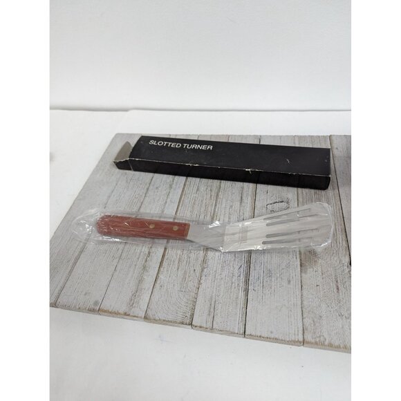 Stainless Steel Wood Handle Slotted Spatula 10 1/2" Vintage Pie Cake Advertising - Picture 1 of 6